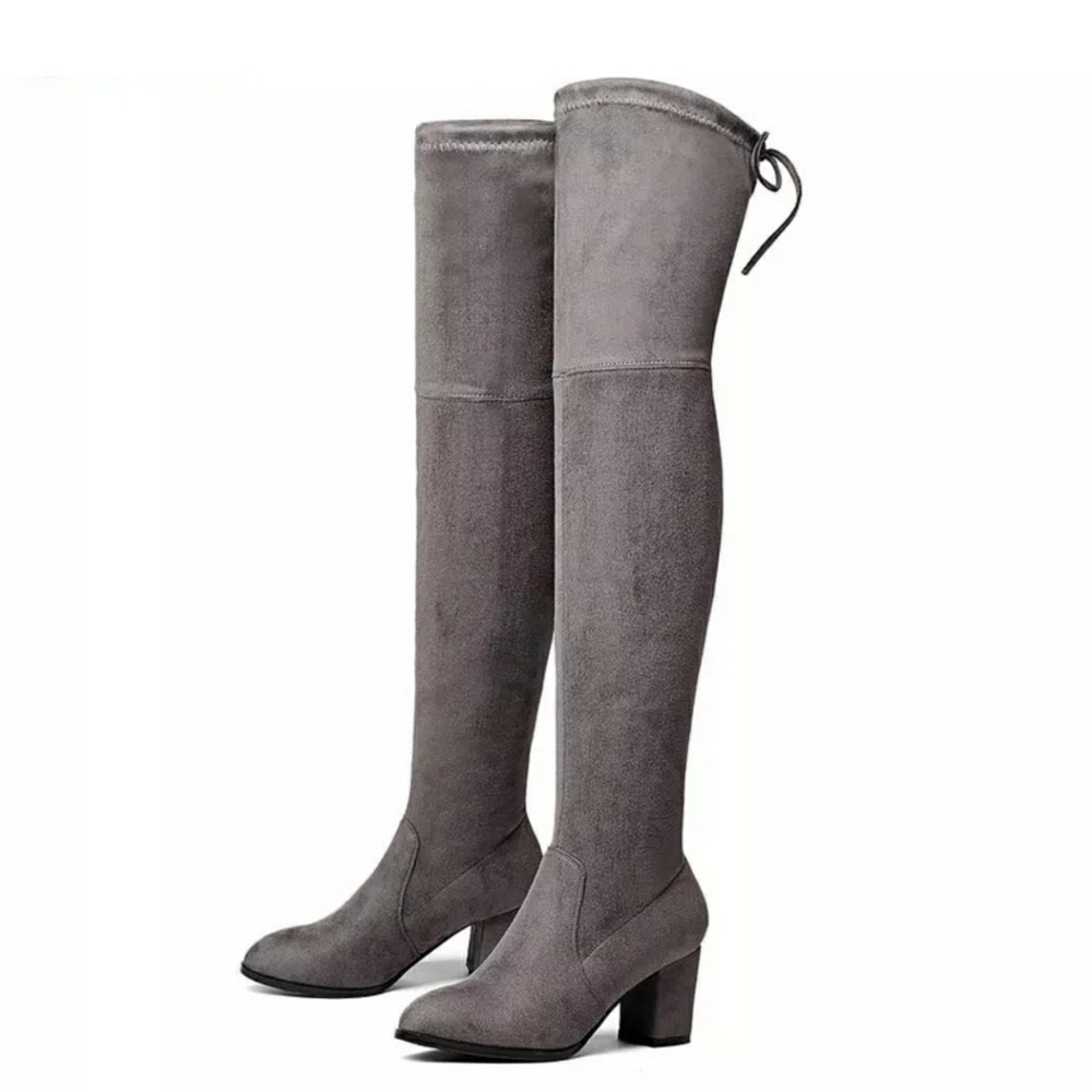 over the knee grey boots